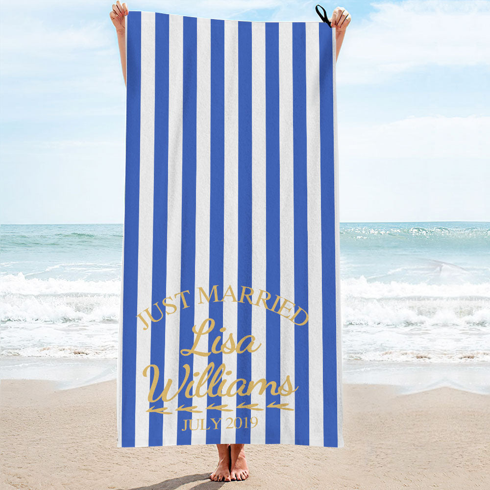 Custom Name Wedding Beach Towel Personalized Beach Towel Funny Gift - MyHawaiianShirtsAU