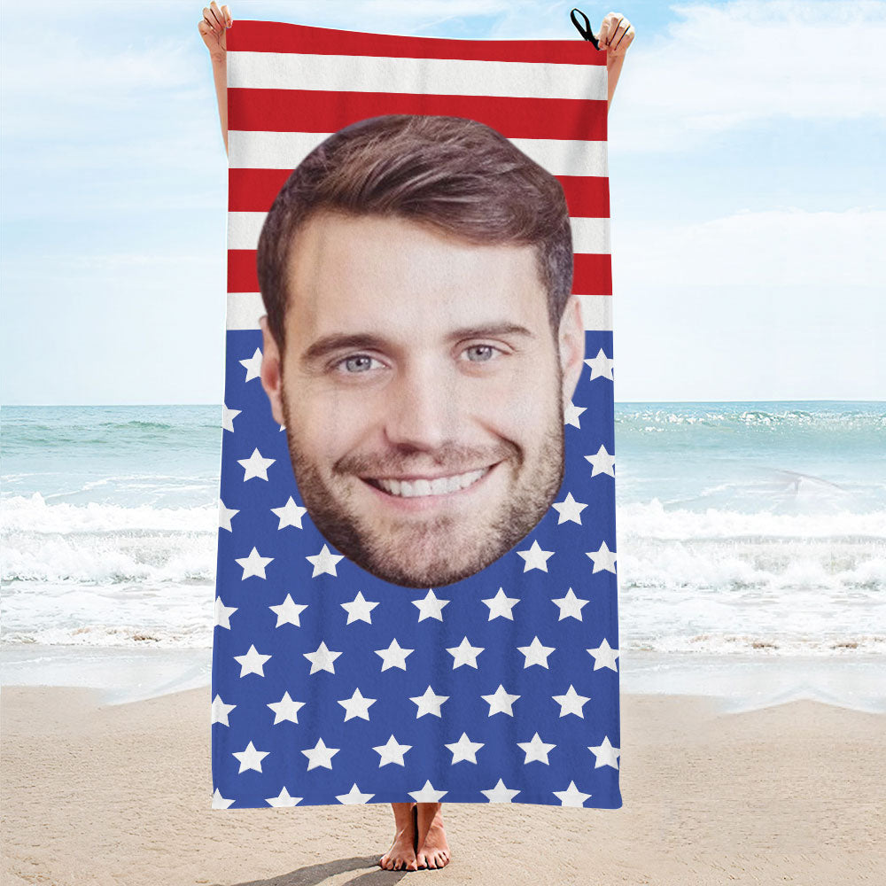 Custom Face Flag Beach Towel Personalized Photo Beach Towel Funny Gift - MyHawaiianShirtsAU
