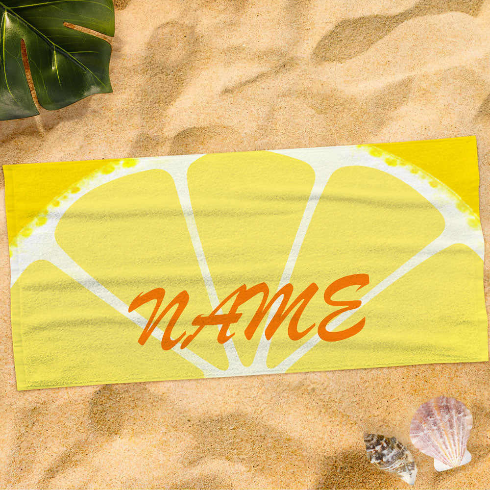 Personalized Bath Beach Towel Custom Name Lemon Beach Towel Gift for Family - MyHawaiianShirtsAU