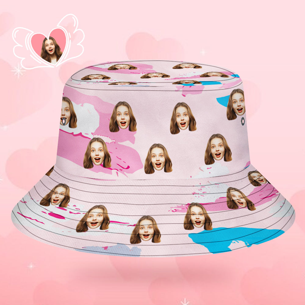 Custom Bucket Hat Unisex Face Bucket Hat Pink Geometric Printing Bucket Hat - MyHawaiianShirtsAU