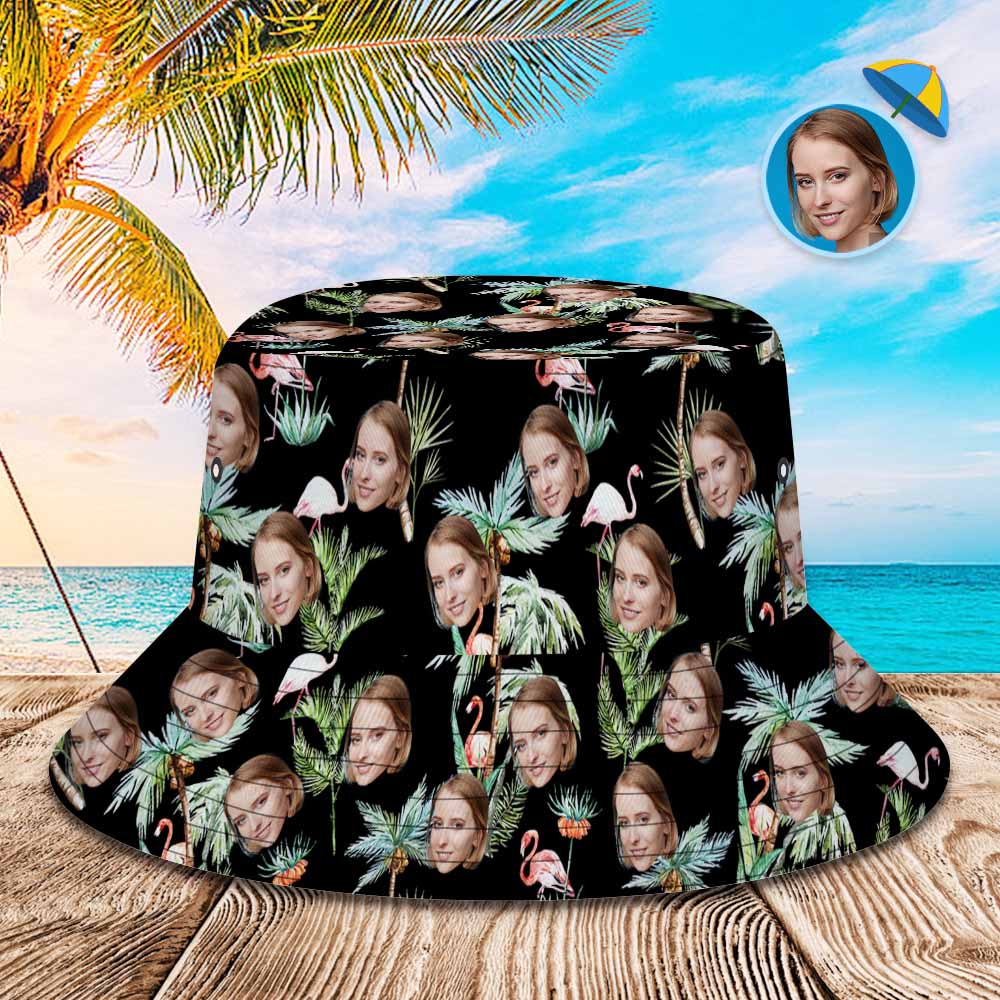Custom Face Bucket Hat Unisex Face Bucket Hat Flamingo Nights PalmTrees - MyHawaiianShirtsAU