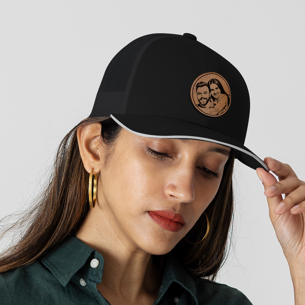 Custom Leather Patch Hats, Logo Hats, Laser Engraved Leather Patch, Leather Patch, Company Logo Hat, Personalized Men's Hats, Leather Patch Mesh Hat - MyHawaiianShirtsAU