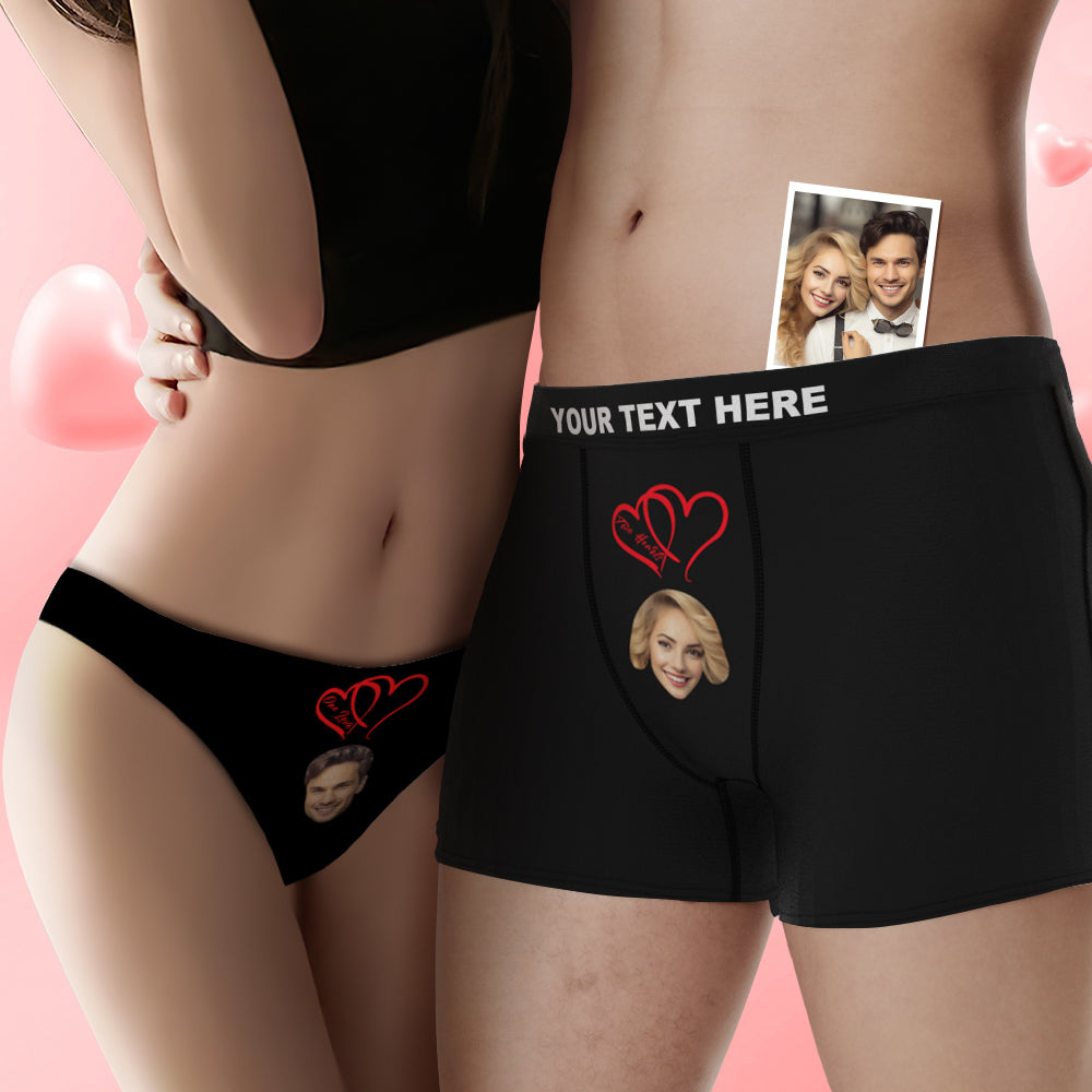 Custom Face Couple Underwear Two Hearts One Love Personalized Underwear Valentine's Day Gift - MyHawaiianShirtsAU