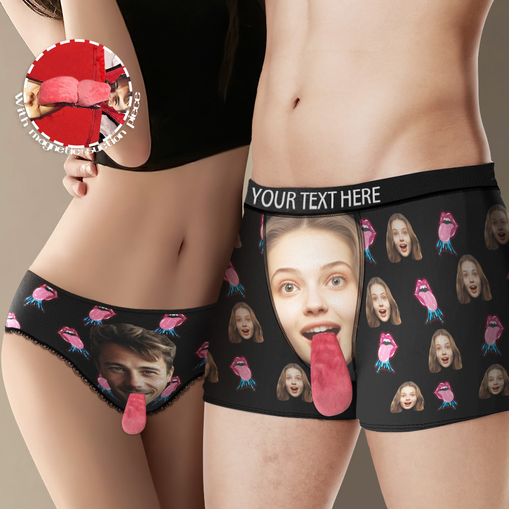 Custom Face Underwear Personalized Magnetic Tongue Underwear Sexy Lips Valentine's Day Gifts for Couple - MyHawaiianShirtsAU