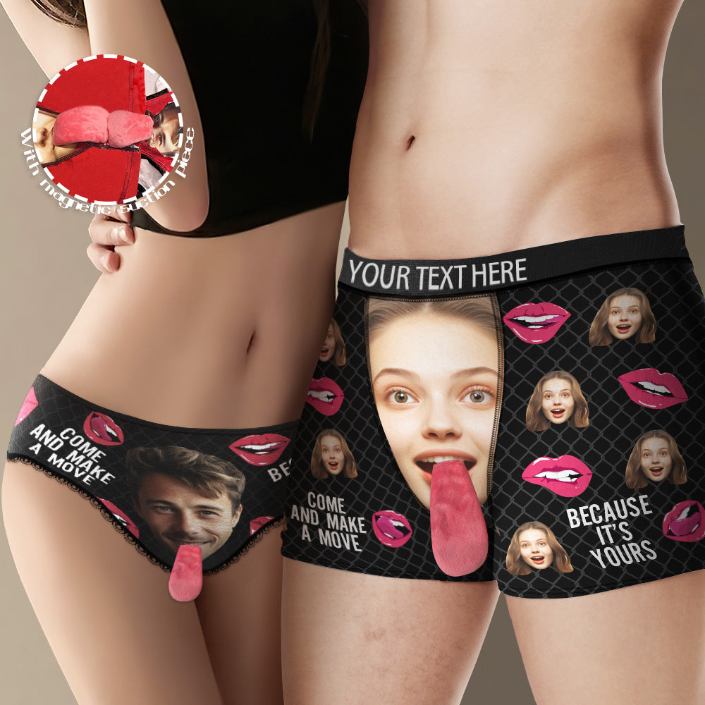 Custom Face Underwear Personalized Magnetic Tongue Underwear COME AND MAK A MOVE Valentine's Day Gifts for Couple - MyHawaiianShirtsAU