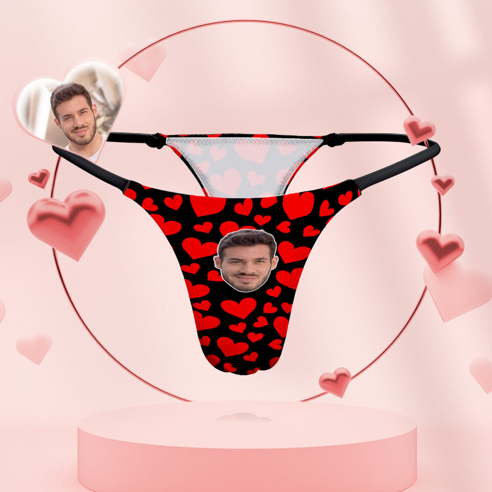 Custom Face Women's Tanga Thong Personalized Sexy Red Underwear Valentine's Day Gift for Her - MyHawaiianShirtsAU