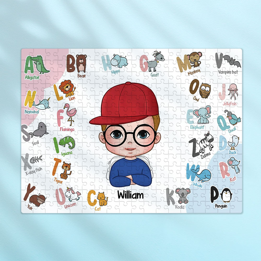 Kids Custom Jigsaw Puzzle | Personalized Name Puzzle Cute Animal Alphabet Puzzle