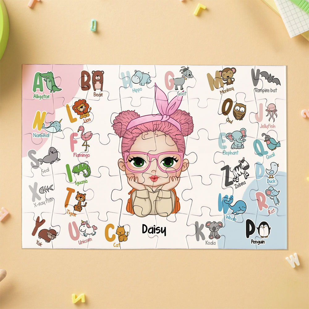 Kids Custom Jigsaw Puzzle | Personalized Name Puzzle Cute Animal Alphabet Puzzle