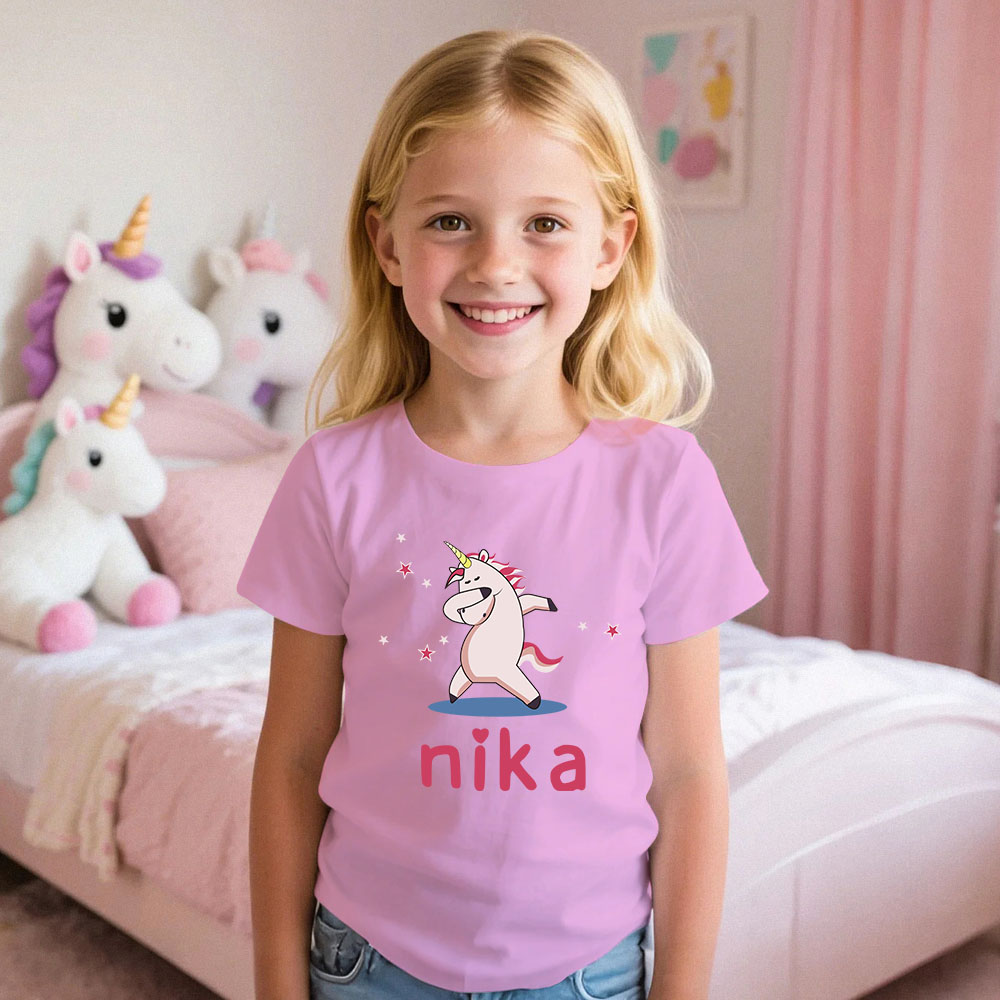 Custom Kid's Pajama Unicorn Style for Little Girls Soft Modal Fabric Homewear, Personalized Pajama Sizes 39in to 59in Short Sleeve & Shorts - MyHawaiianShirtsAU
