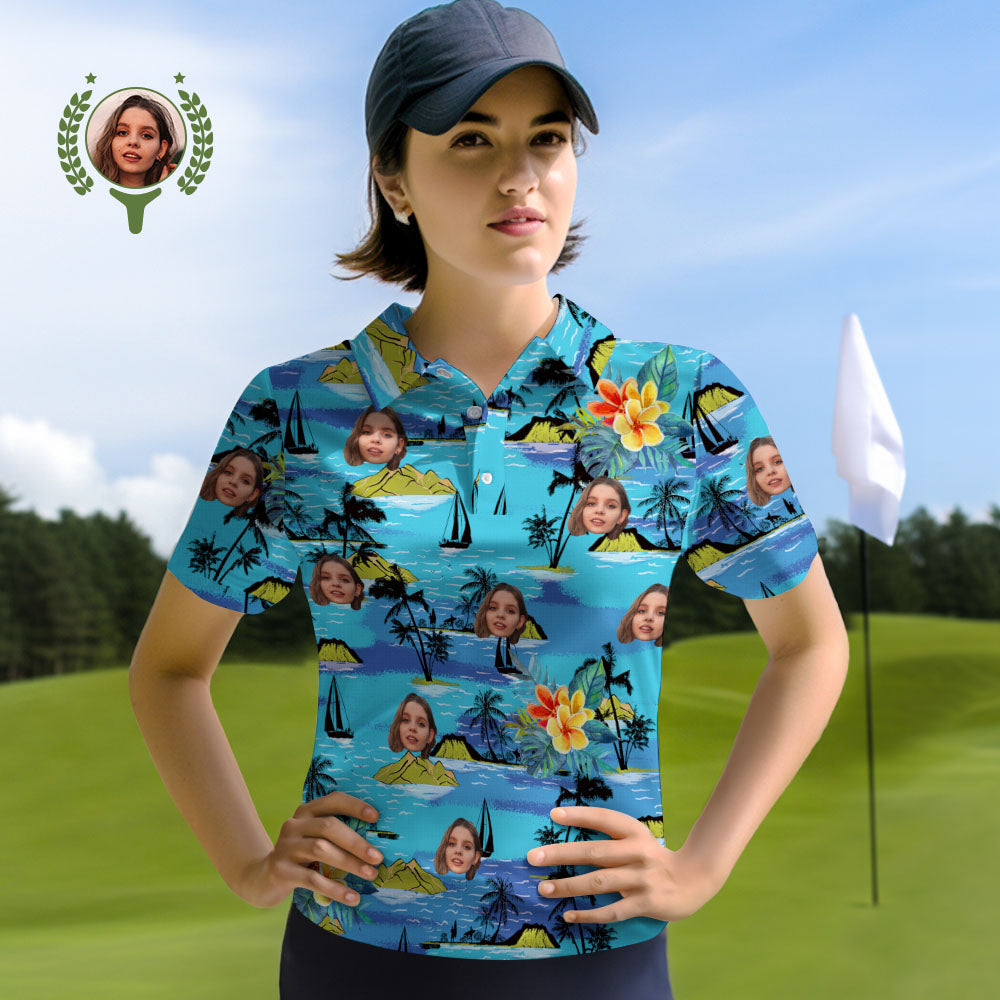 Custom Face Women Polo Shirts Personalised Photo Shirt Vice City - MyHawaiianShirtsAU