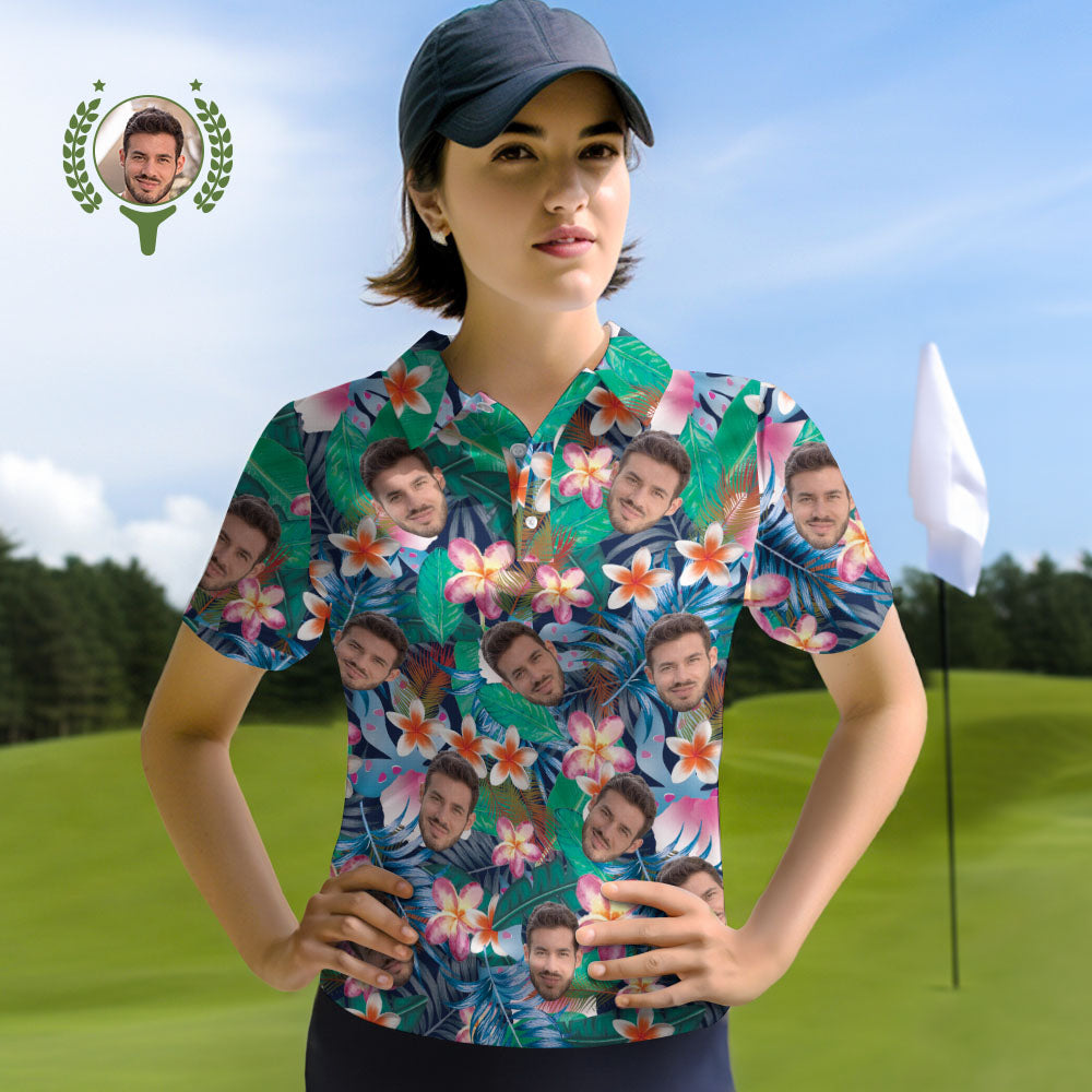 Custom Face Polo Shirts Personalised Women Photo Shirt Colorful Flowers - MyHawaiianShirtsAU