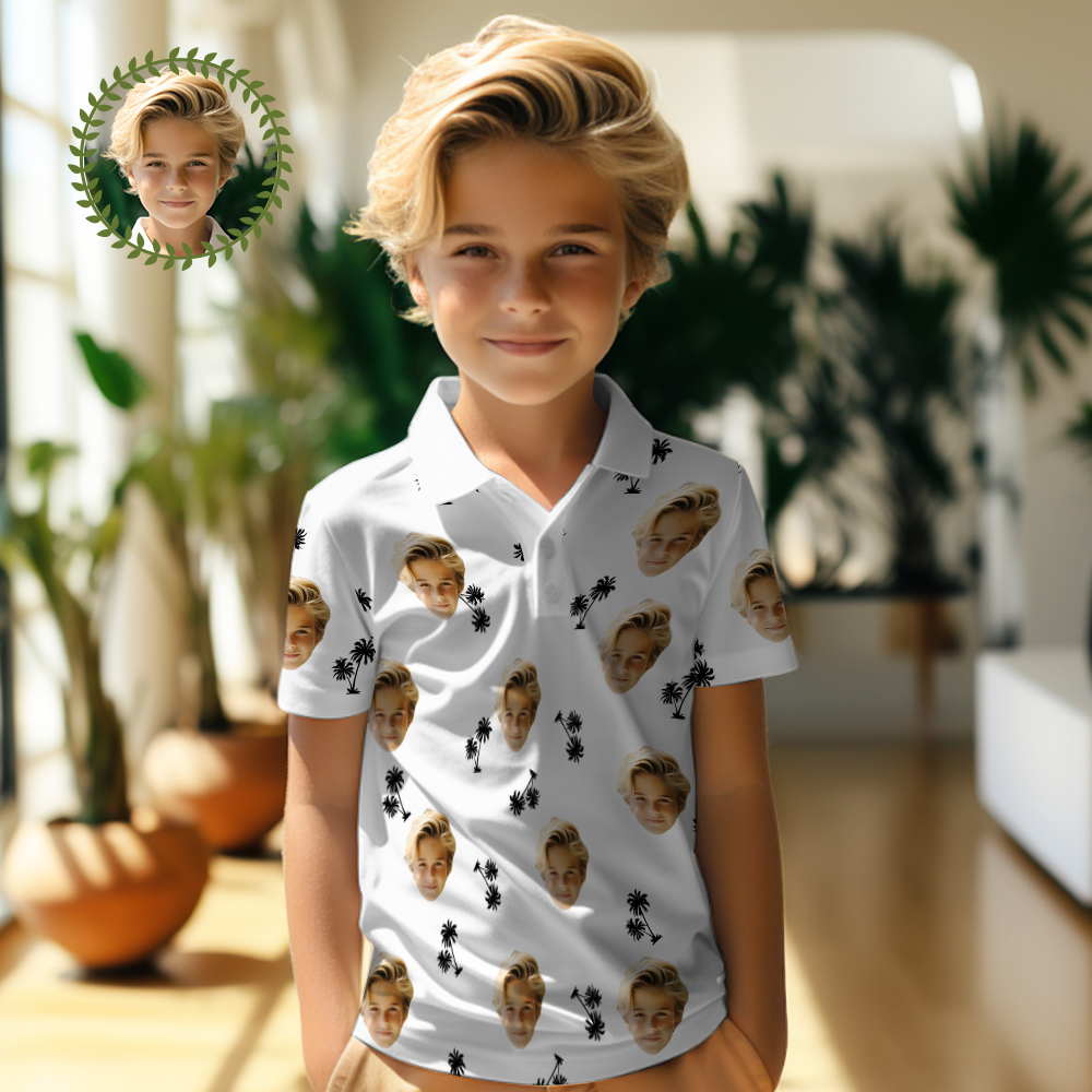 Custom Face Kids Polo Shirts Personalised Photo Shirt Coconut Trees - MyHawaiianShirtsAU