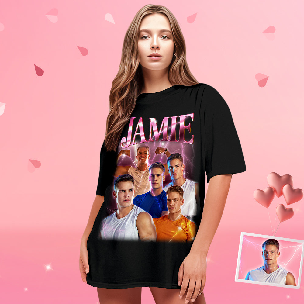 Custom Photo Vintage Tee Personalized Name T-shirt Pet Gifts Cat Valentine's Day Present - MyFaceSocks