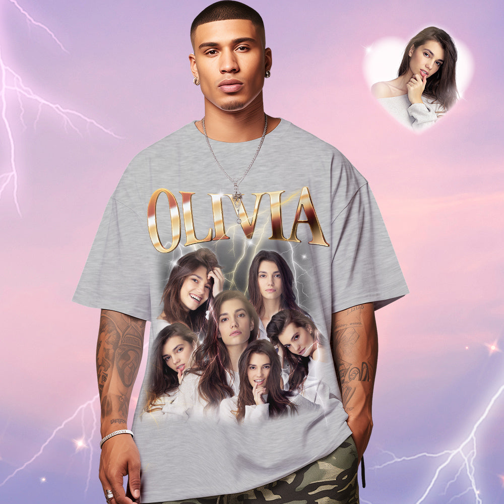 Custom Photo Vintage Tee Personalized Name T-shirt Family Personalised Christmas Gifts Girlfriend Shirt - MyFaceSocks