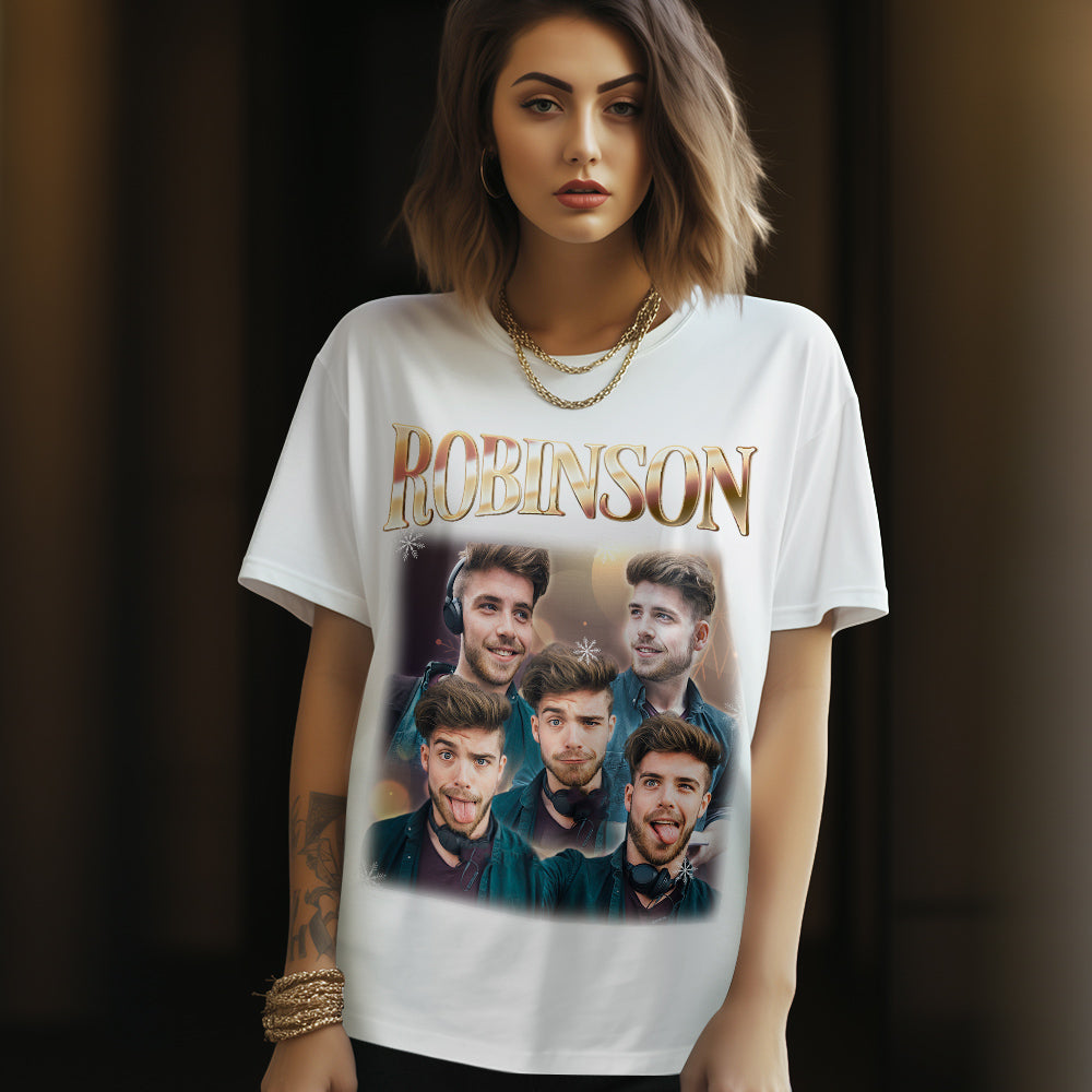 Personalized Photo Vintage Tee Custom Name and Photo T-Shirt Vintage Couple T-shirt - MyHawaiianShirtsAU