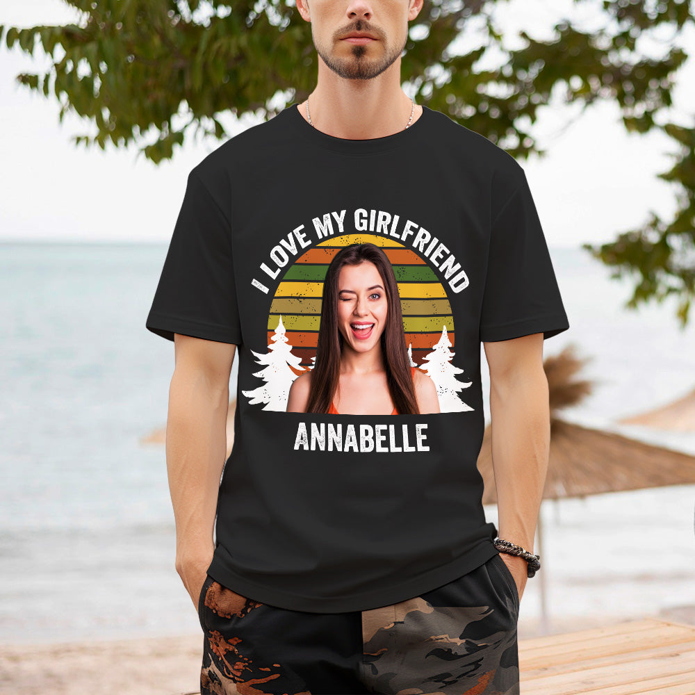 Custom Photo and Text Retro Sunset T-shirt Personalized Vintage Tee - MyHawaiianShirtsAU