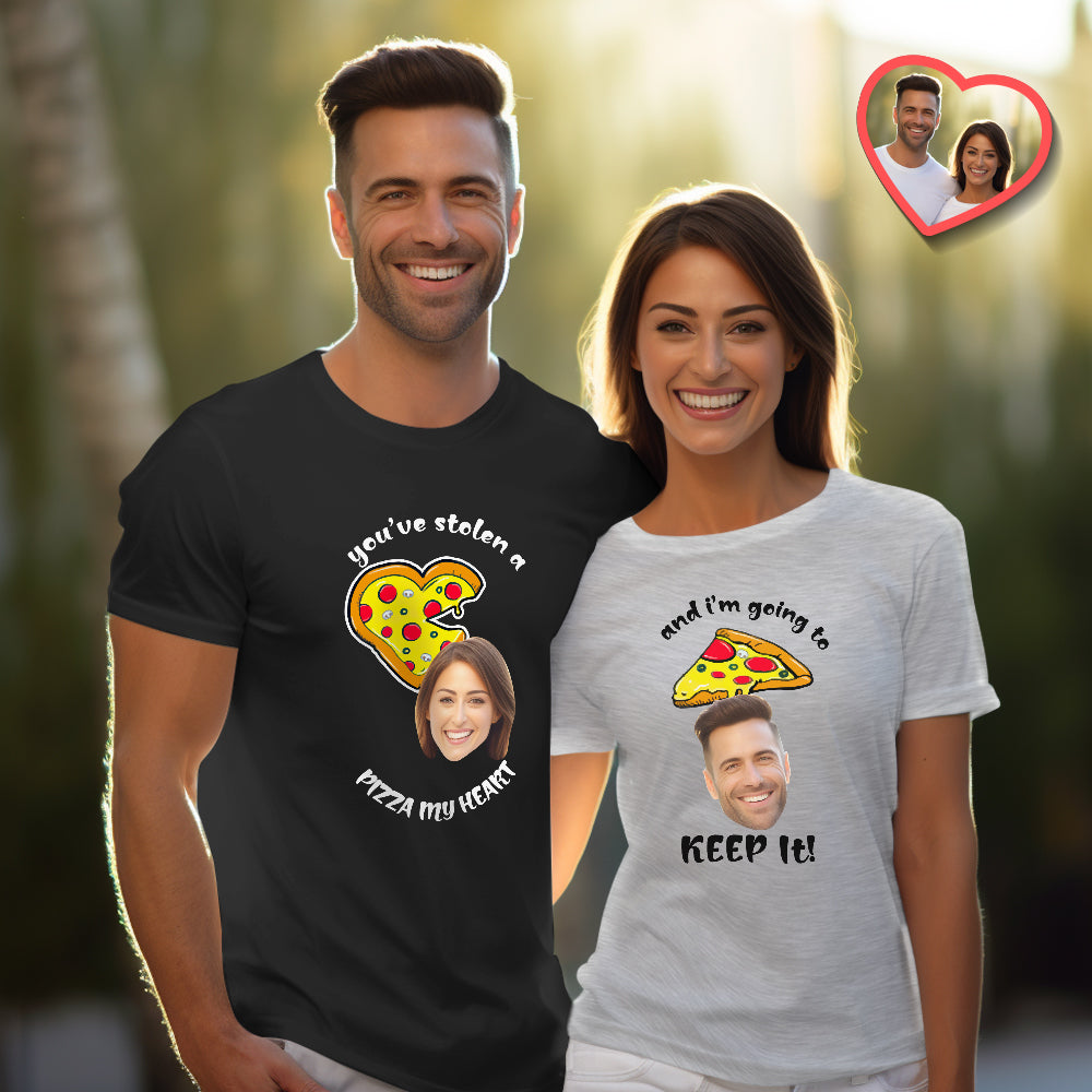 Custom Couple Matching T-shirts Pizza My Heart Personalized Matching Couple Shirts Valentine's Day Gift - MyHawaiianShirtsAU