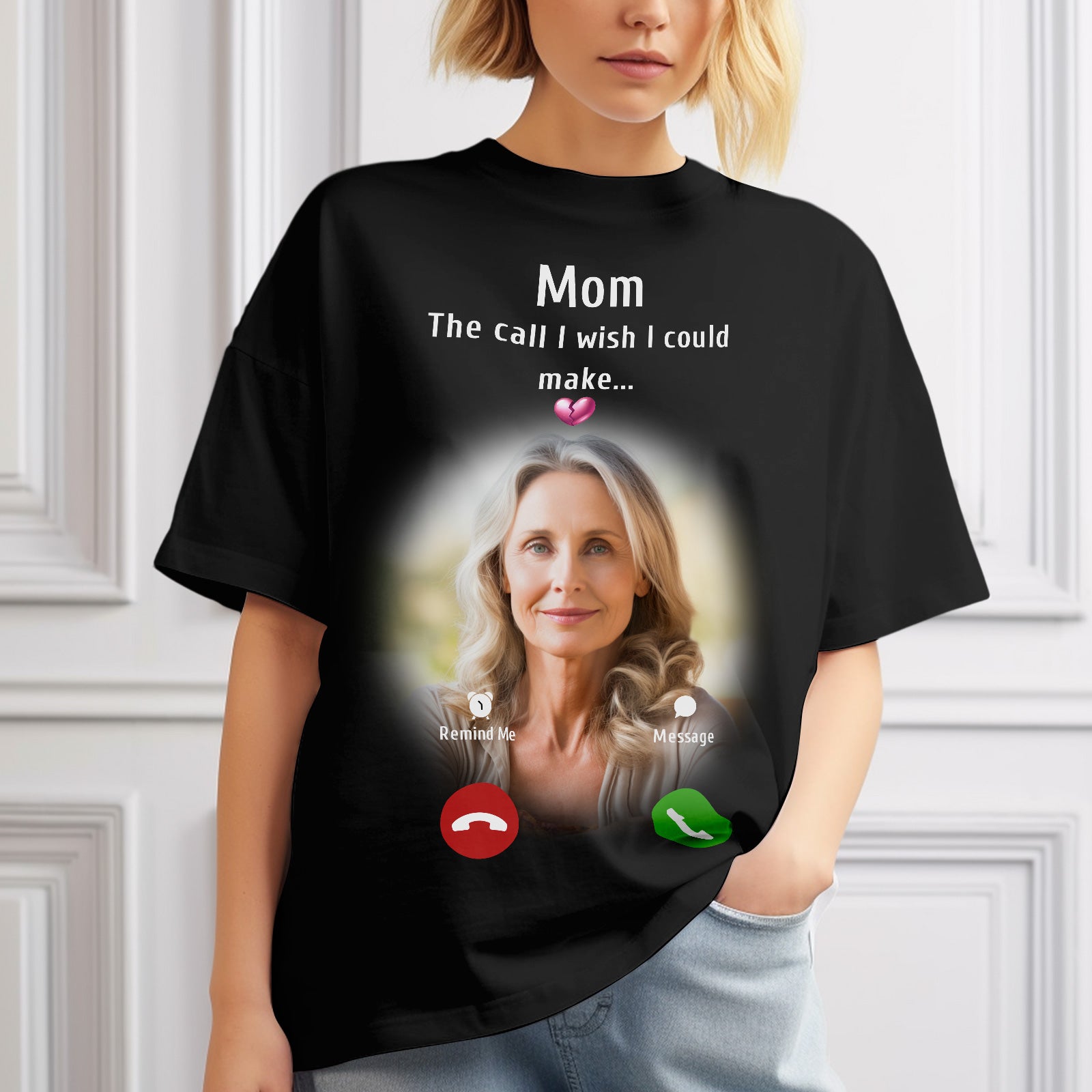 Custom Photo Memorial Mom T-shirt Memorial Gift Idea Personalized Shirt The Call I Wish I Could Make - MyHawaiianShirtsAU