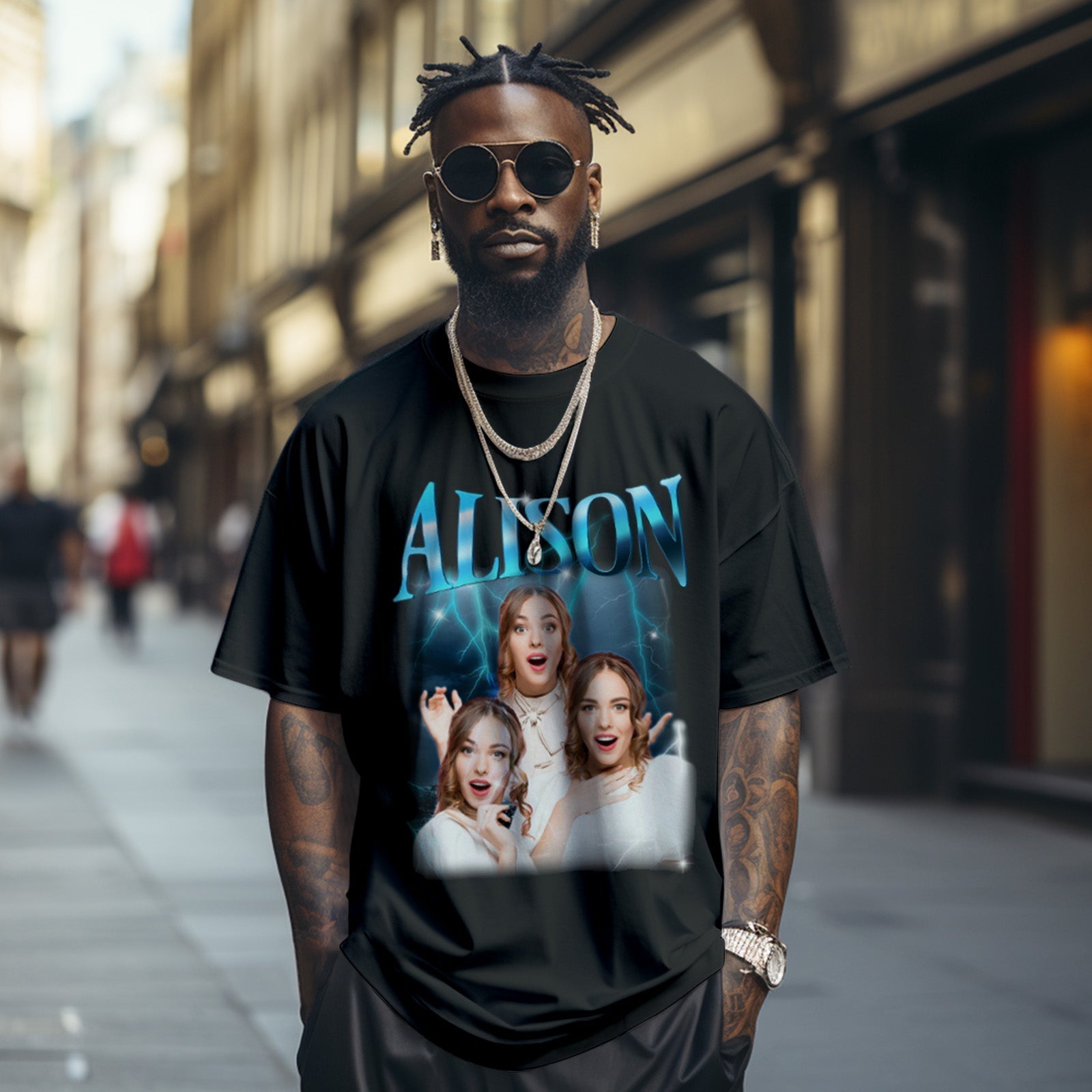 Custom Lightning Retro Photo And Name T-Shirt Special Gift For Couple - MyHawaiianShirtsAU