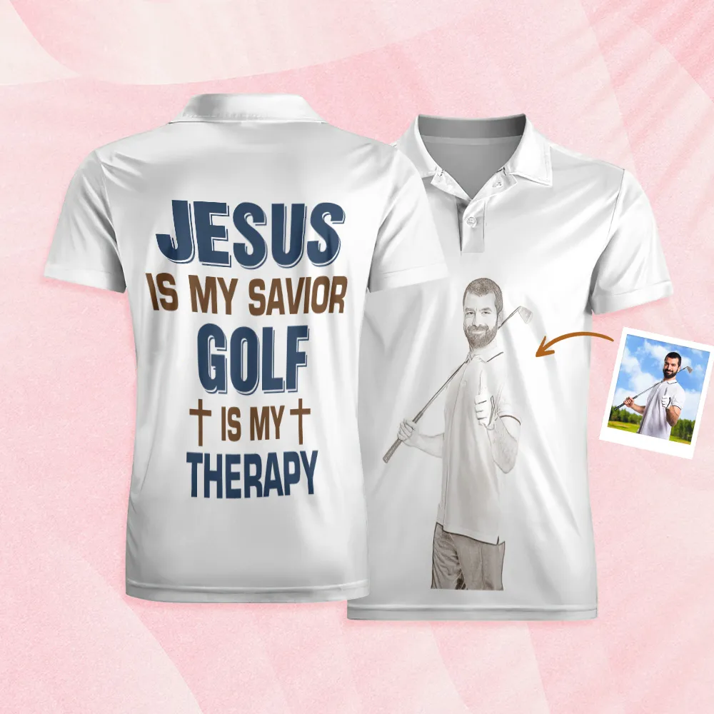 Golf Is My Therapy Polo Shirt Custom Photo Men 's  Polo Shirt Personalized Polo Shirt For Golf Lovers - MyHawaiianShirtsAU