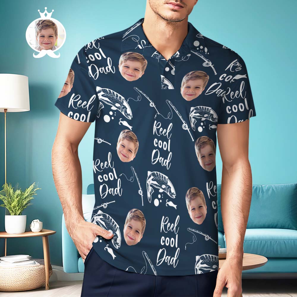 Custom Men's Polo Shirt Personalized Reel Cool Dad Kids Face Polo Shirt For Dad - MyHawaiianShirtsAU