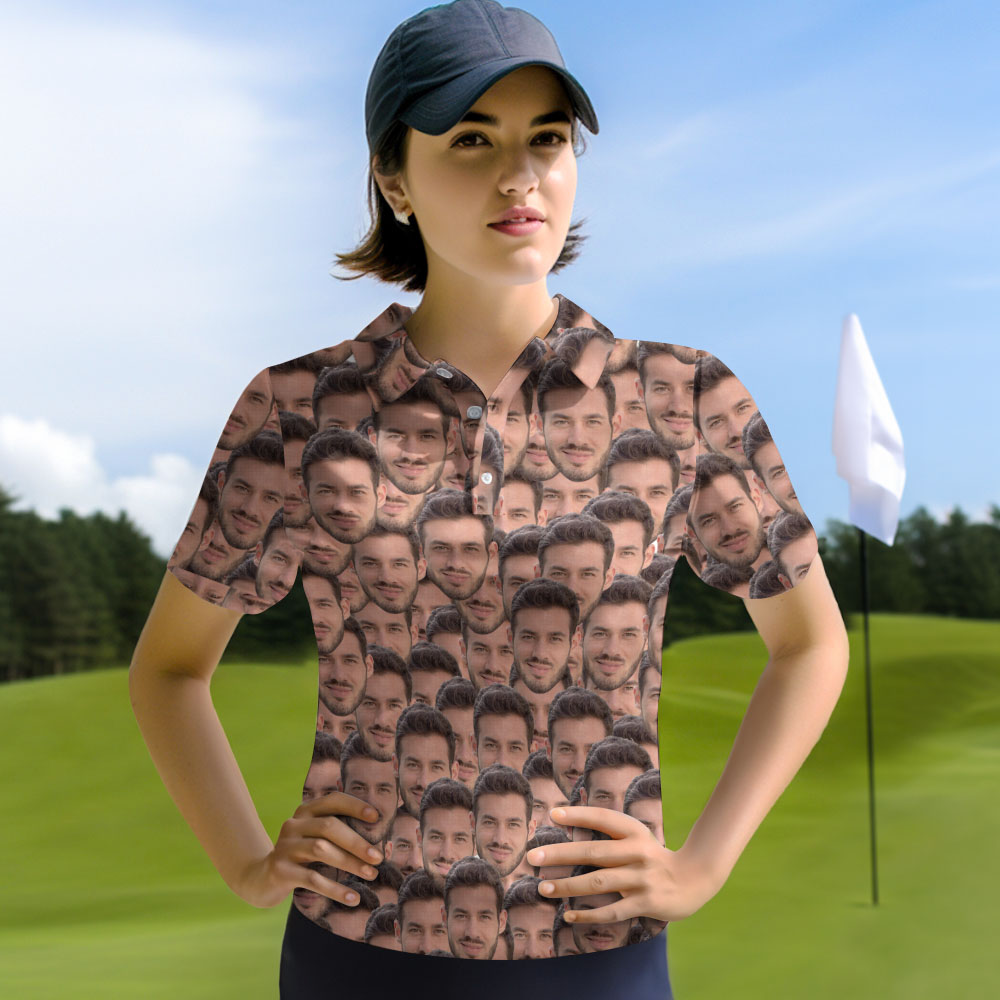 Custom Mashface Golf Shirt Personalized Face Women's Polo Shirt Custom Logo - MyHawaiianShirtsAU
