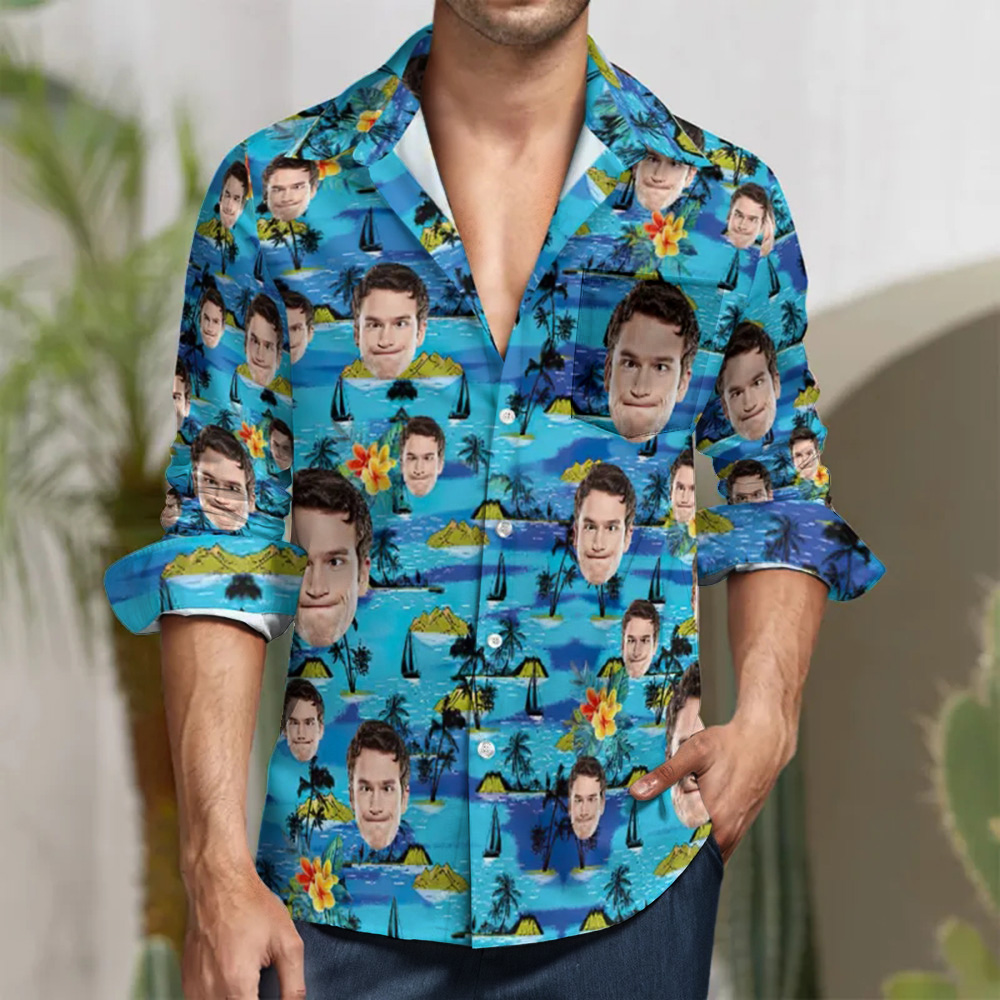 Custom Face All Over Print  Long Sleeve Shirt Sea Island Style