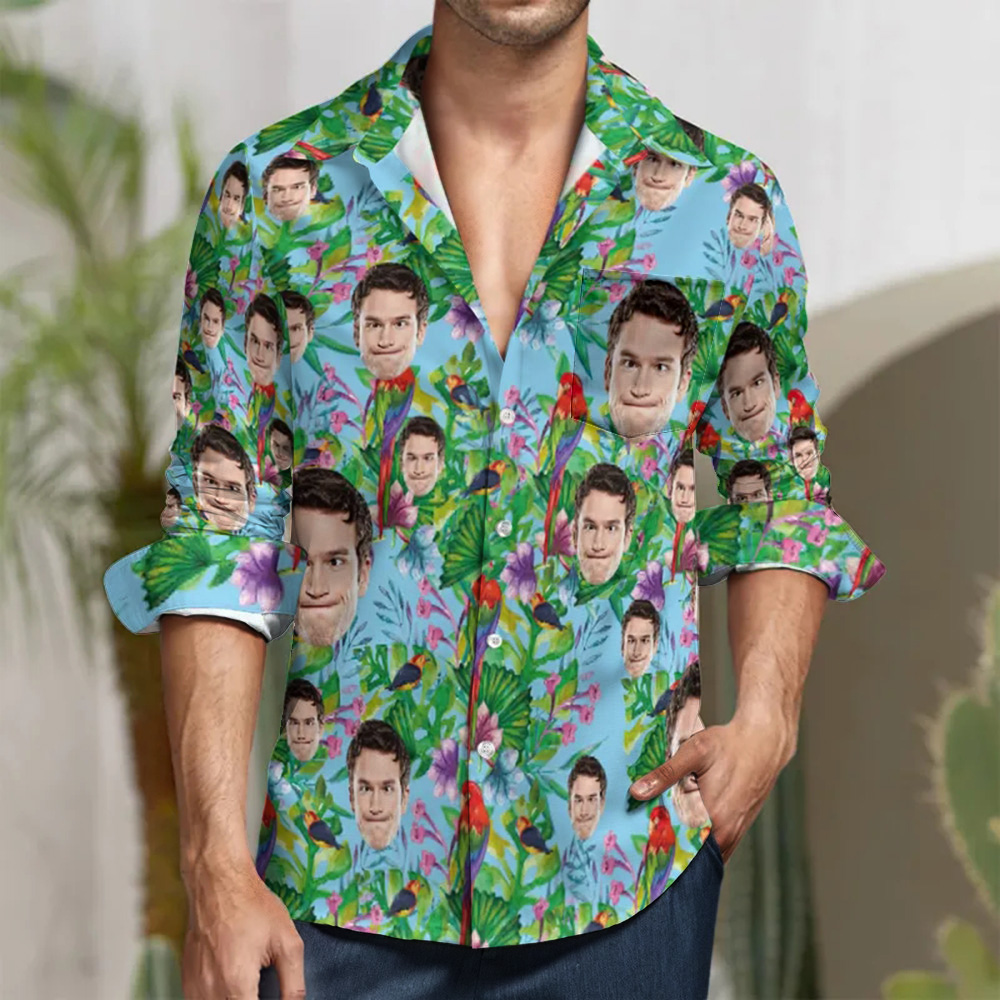 Custom Face Summer Style All Over Print Long Sleeve Shirt