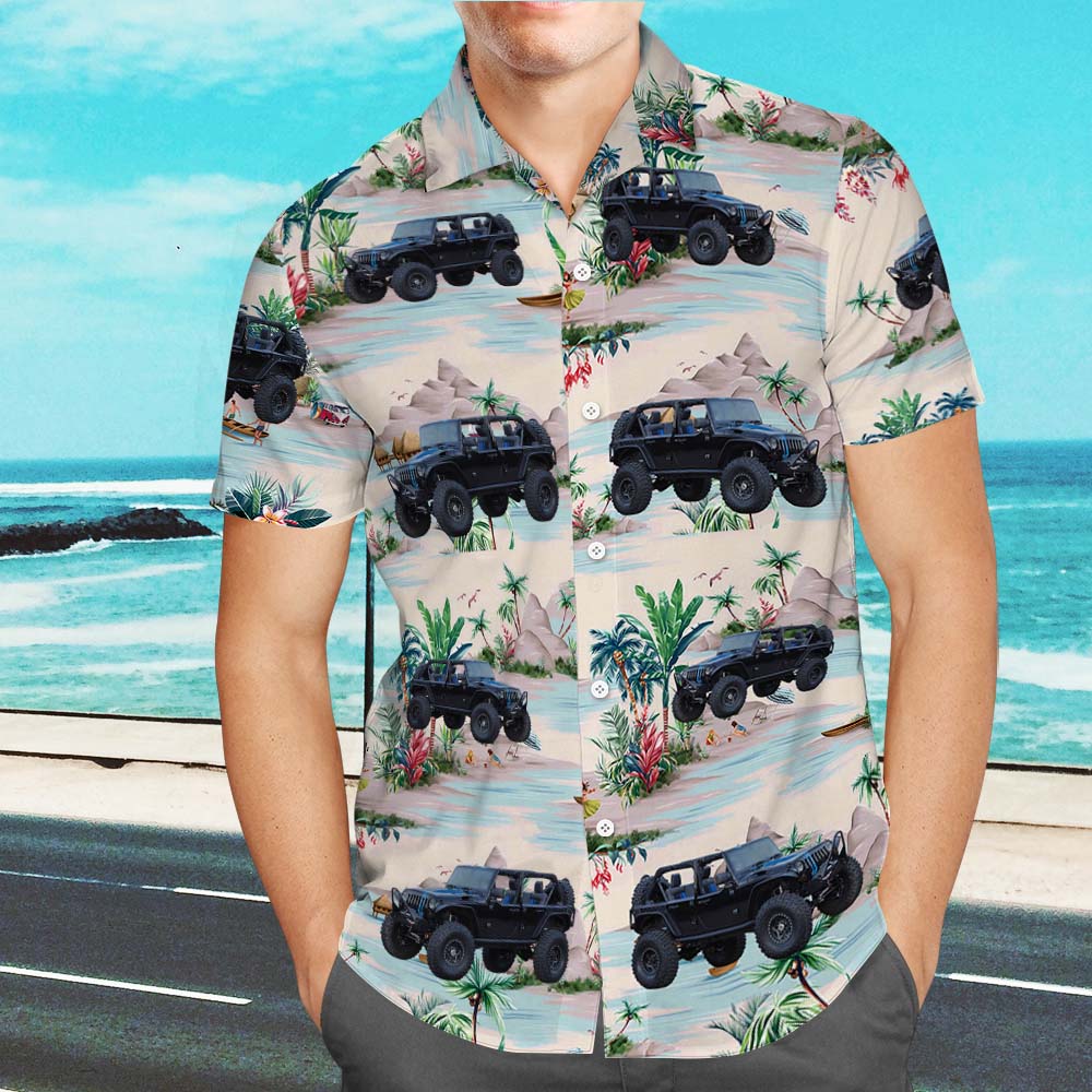 Upload Car Photo Custom Photo Hawaiian Shirts Mountains and Rivers Aloha Beach Shirt For Men - MyHawaiianShirtsAU