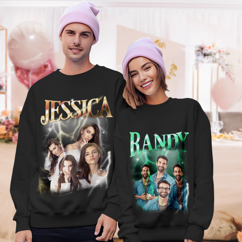 Custom Photo and Text Hoodie Personalized Photo Gift Unisex Personality Vintage Lightning Sweatshirt - MyHawaiianShirtsAU