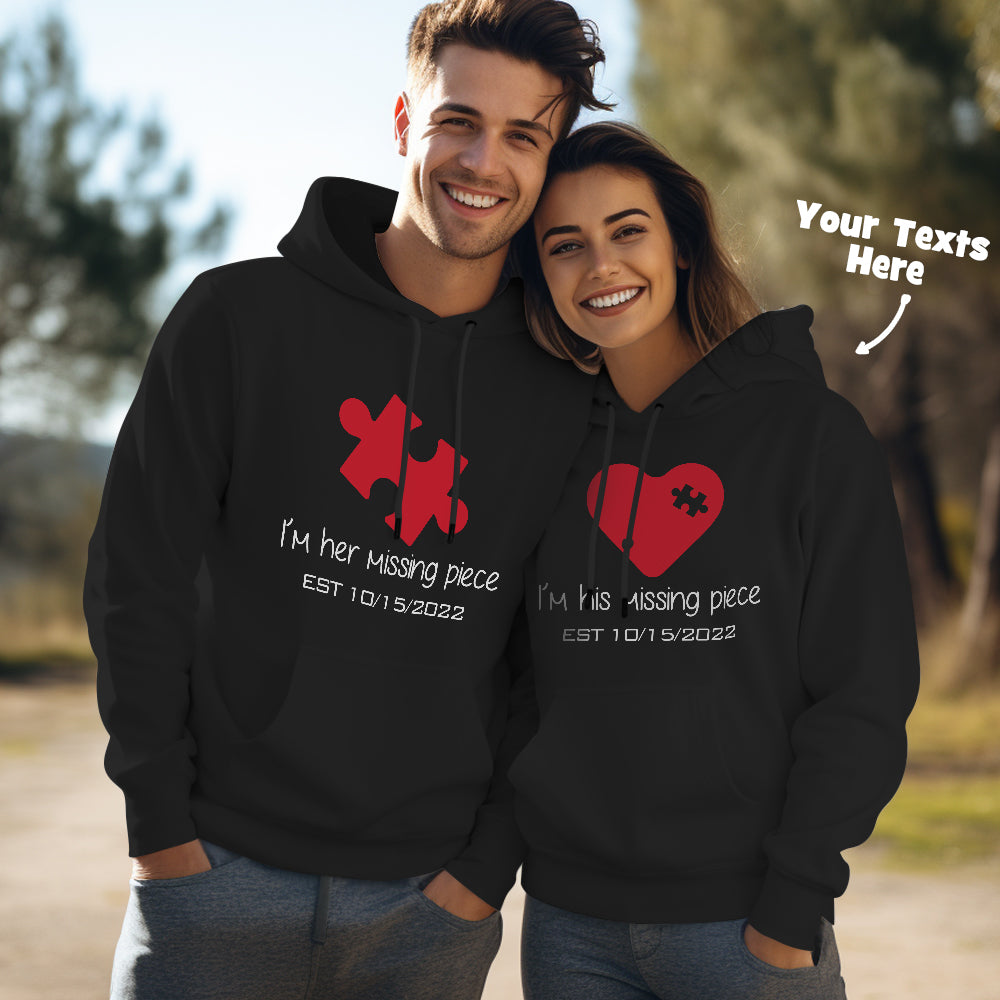 Custom Text Funny Couple Matching Hoodies Puzzle Set Personalized Hoodie Valentine's Day Gift - MyHawaiianShirtsAU