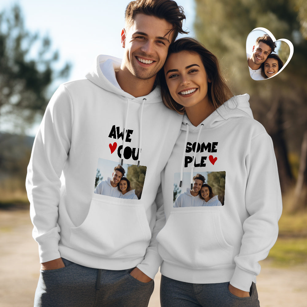 Custom Photo Couple Matching Hoodies Awesome Couple Personalized Hoodie Valentine's Day Gift - MyHawaiianShirtsAU