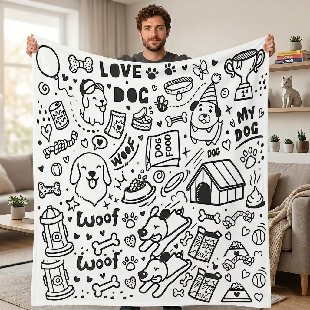 DIY Creative Doodle Blanket, Dog & Woof,  Customizable Washable Colorfast Art Blanket for Kids & Adults - MyHawaiianShirtsAU