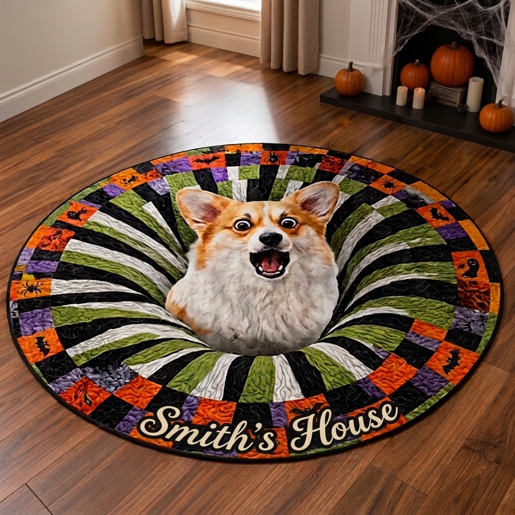 Personalized Halloween Round Rug – Custom Photo Spooky Area Rug with Pumpkin & Halloween Designs, Holiday Home Decor - MyHawaiianShirtsAU