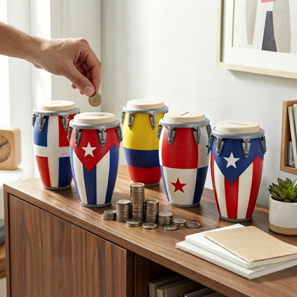 3D Printed Conga Drum Piggy Bank Coin Bank Can Cooler, Cuba Flag Decor, Music Lover Gift