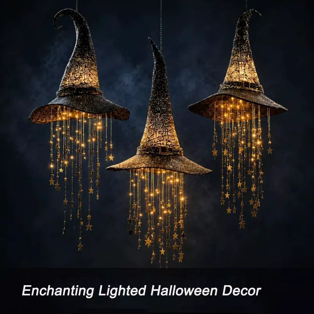 LED Light-Up Witch Hat Hanging Ornament - Glowing Halloween Party Decor