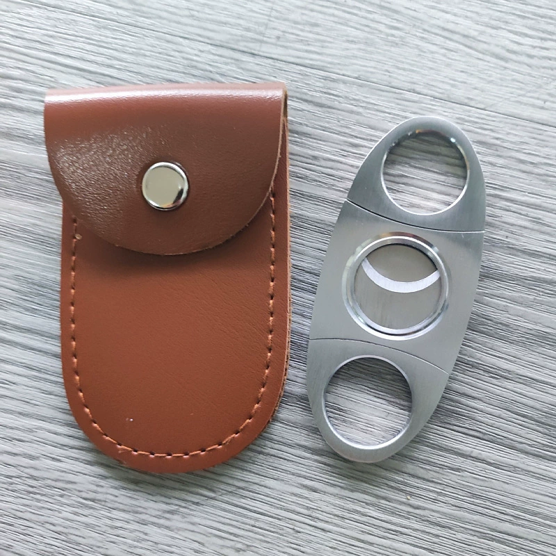 Cigar cutter stainless steel + leather case - MyHawaiianShirtsAU