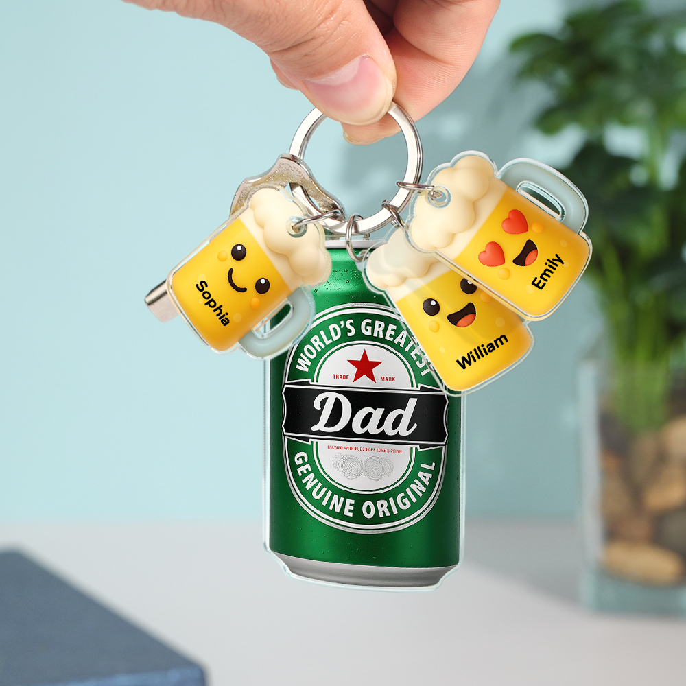 Personalized Name Beer Keychain With Little Beer Mug Charms Acrylic Tag Keychain Personalized Gifts For Father - MyHawaiianShirtsAU