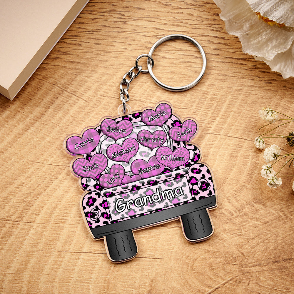 Personalized Nickname Truck Loading Heart Acrylic Keychain Christmas Gift Decor Gift Grandma Nana Papa - MyHawaiianShirtsAU