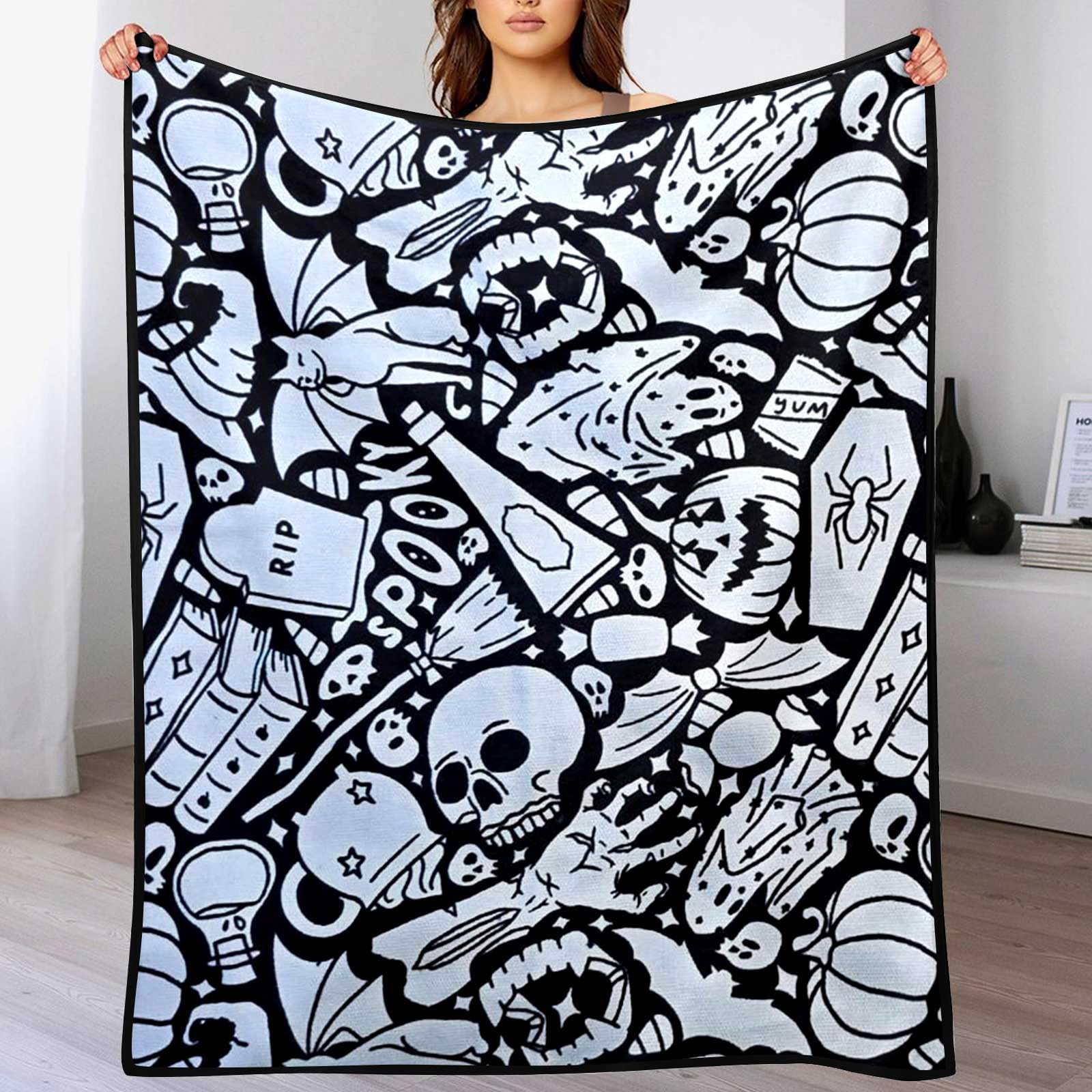 DIY Coloring Blanket Skeleton Style with 24 Colors Markers, Color Your Own Blankets, Customizable Washable Diys Colorings Blanket Kits, You Can Color Fuzzy Velvet, Creative Diys Colorings Blankets for Adults