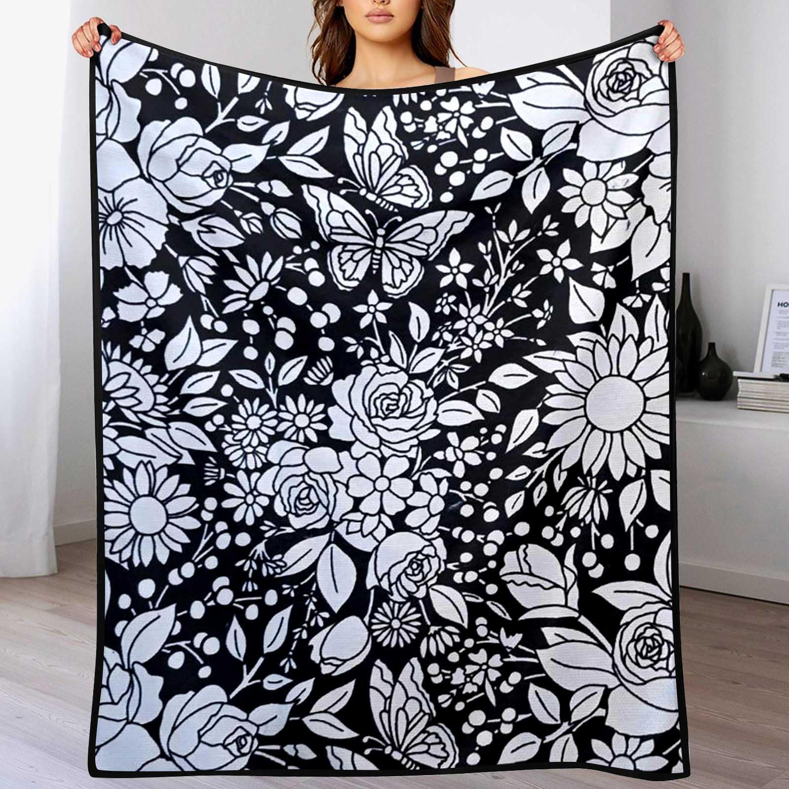 DIY Coloring Flower Blanket with 24 Colors Markers, Color Your Own Blankets, Customizable Washable Diys Colorings Blanket Kits, You Can Color Fuzzy Velvet, Creative Diys Colorings Blankets for Adults