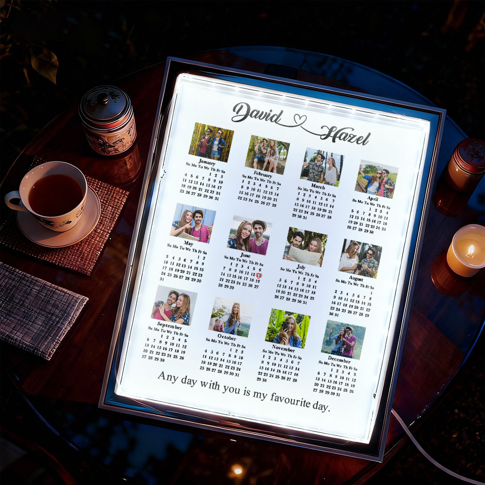 Personalized 2026 Calendar Mirror Light Box with Photo