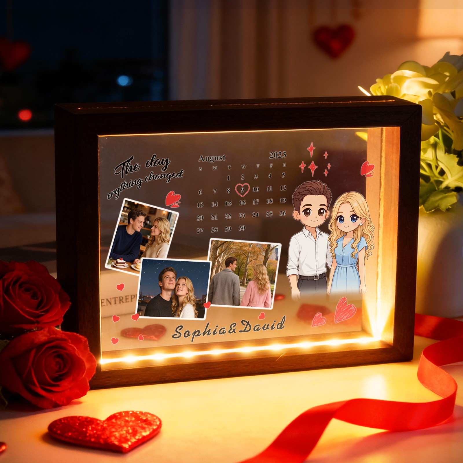 "The Day " Light Frame Personalized Photo & Calendar Night Light Couple Gift Valentine's Day Gifts - MyHawaiianShirtsAU