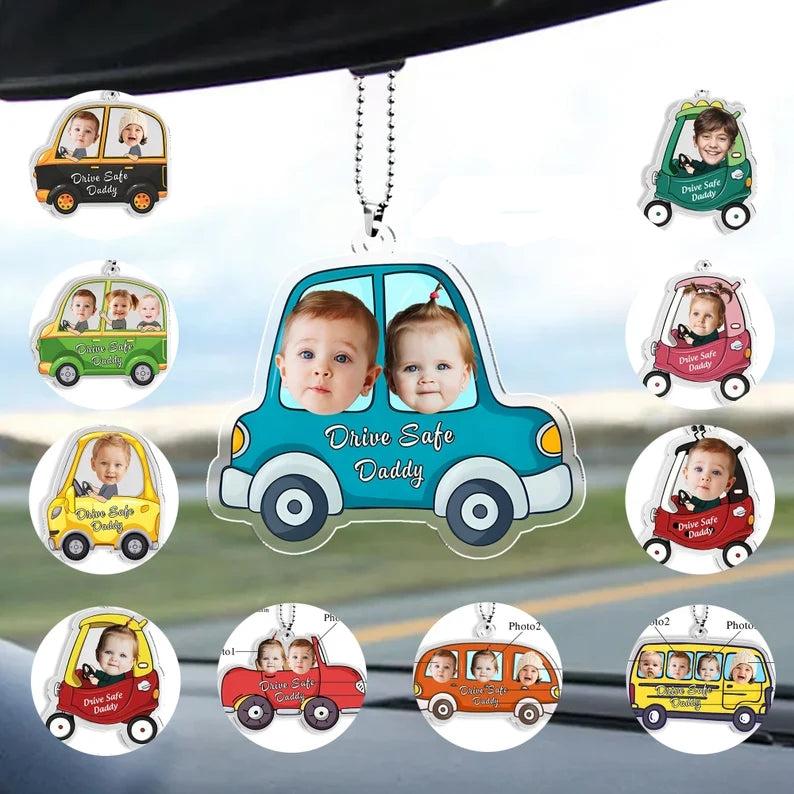 Gifts for Father Customized Drive Safe Daddy Acrylic Car Hanger, Personalized Acrylic Car Hanger, 1st Fathers Day Gift for Husband
