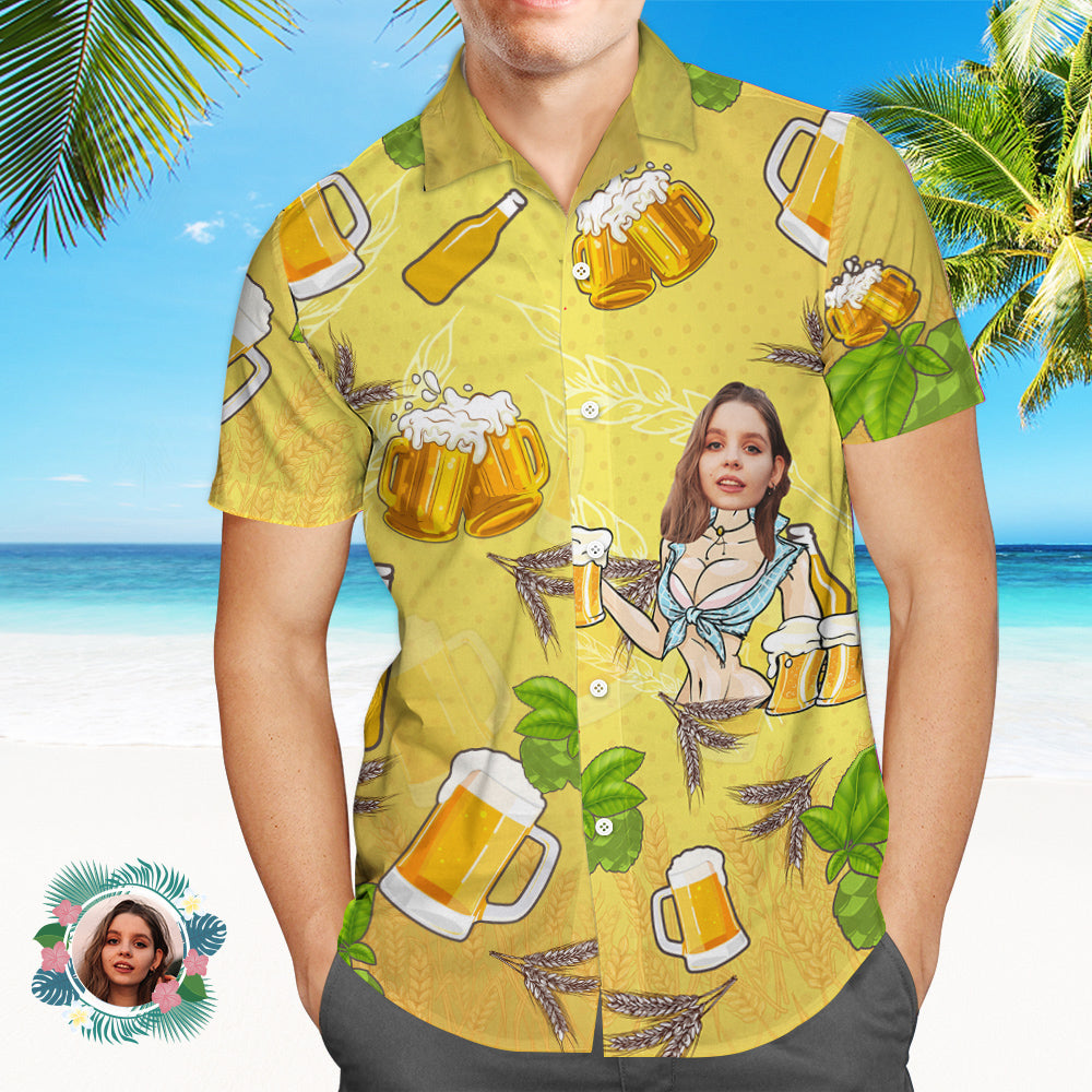 Custom Face Hawaiian Shirt Men's All Over Print Aloha Shirt Gift - Girl and Beer - MyHawaiianShirtsAU