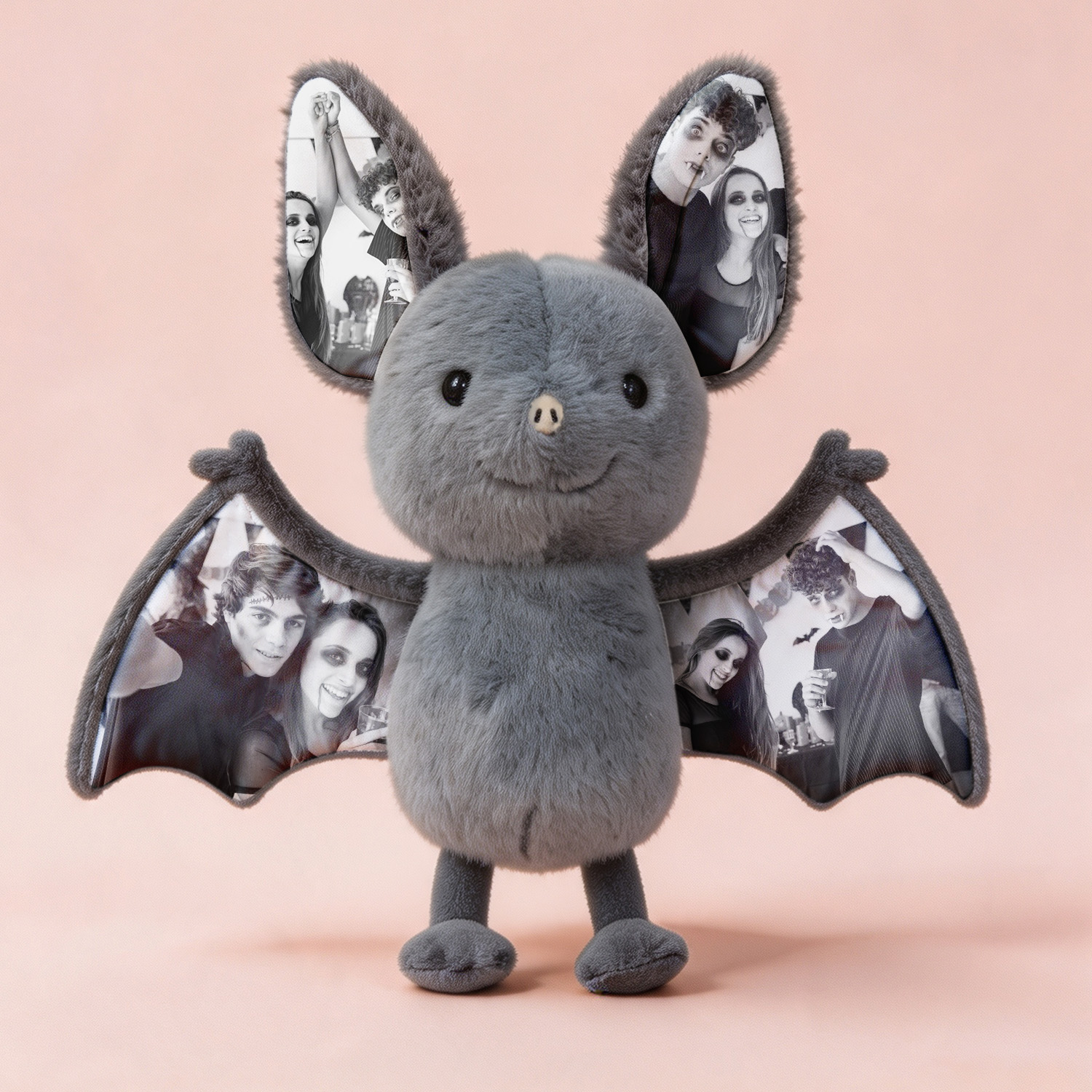 Custom Photo Bat Plush Toy, Personalized Picture Ears & Wings Stuffed Animal, Spooky Halloween Couple Gift, Custom Photo Memory Plushie Decor