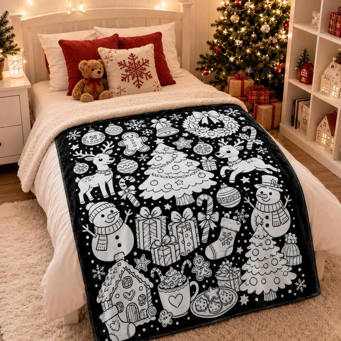 DIY Christmas Drawing Blanket Doodle Your Own Xmas Blanket, Customizable Washable Paint Play Blanket for Adults, Kids