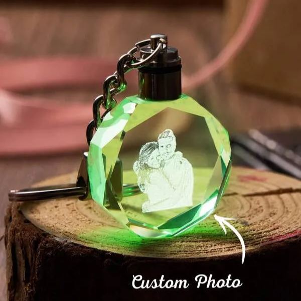 1pc Custom Photo Crystal Keychain, Personalized Photo Lasser Crystal Keychain, Personalized Laser Crystal - MyHawaiianShirtsAU