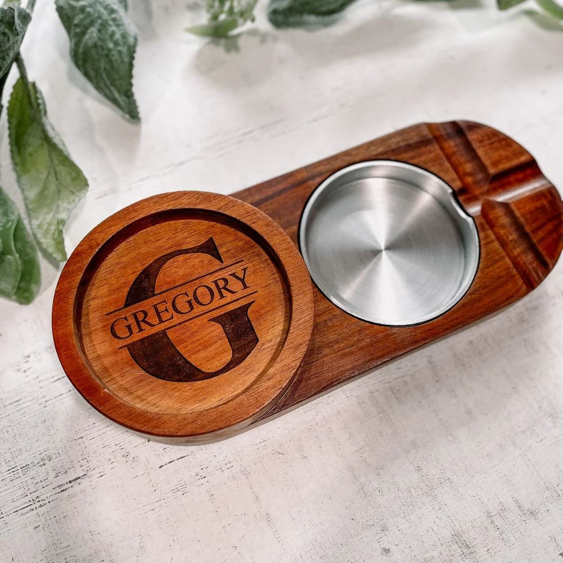 Personalised Cigar Ashtray - Cigar Ashtray, Whiskey and Cigars Gift, Wooden Cigar Ashtray, Best Gift For Dad - MyHawaiianShirtsAU