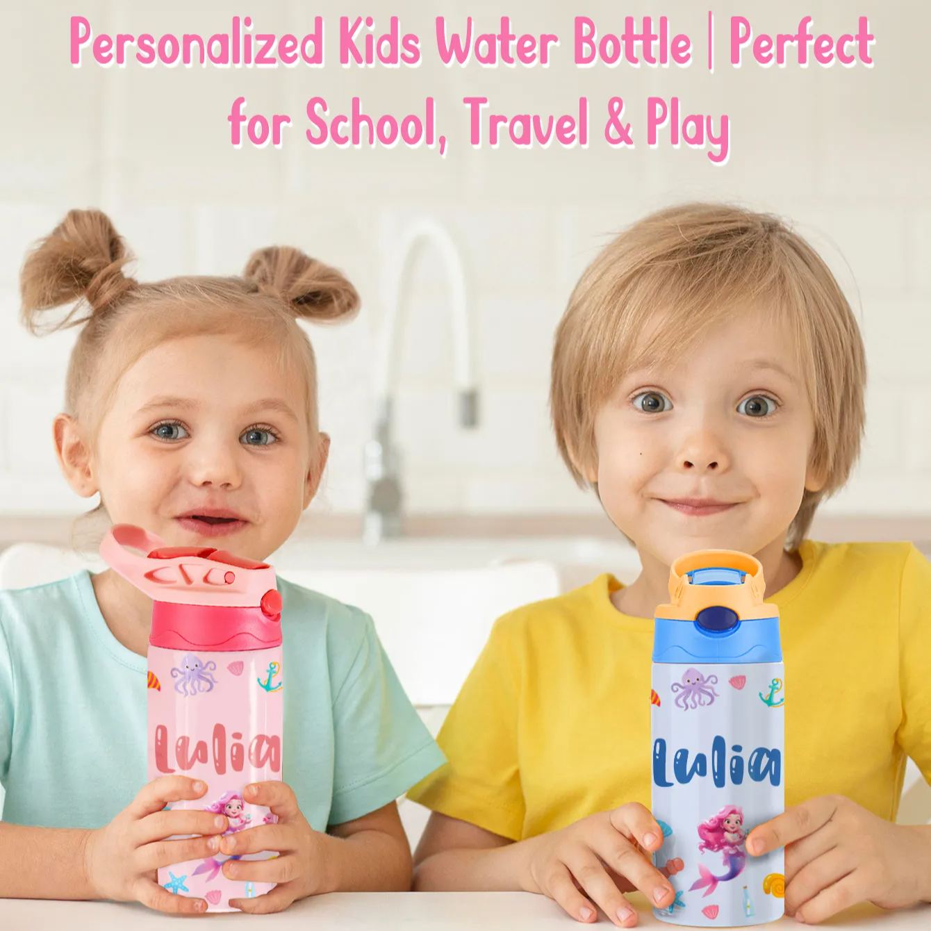 Custom Name Printed Kids Cute Water Bottle - Personalized Back To School Gifts For Kids